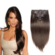 Full Head 7PCS 120G Clip In Human Hair Extensions Dark Brown #4 Straight Brazilian Virgin Human Hair Clip In Hair Extensions