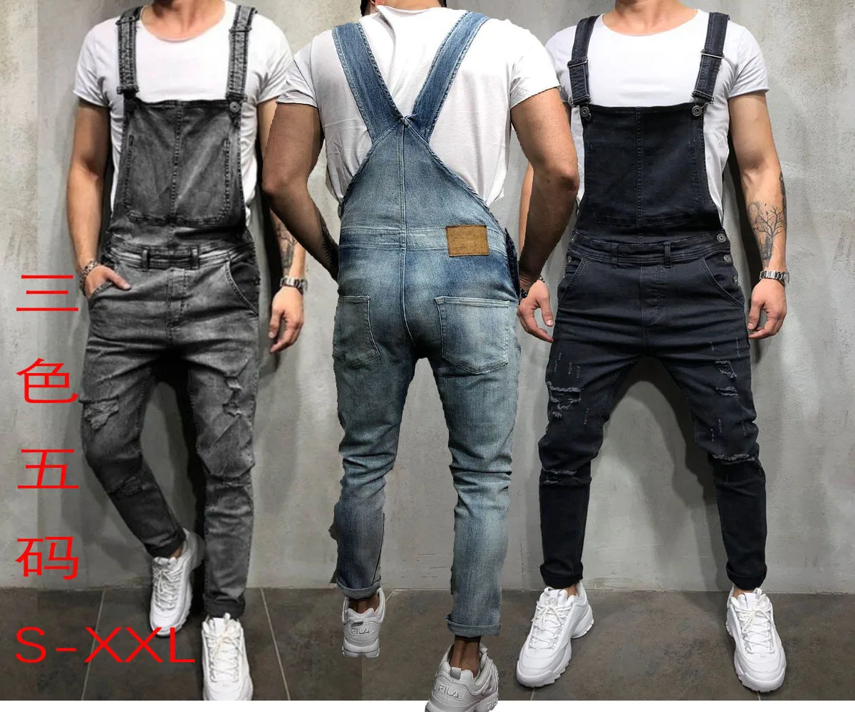 uno Antemano Mojado Monos de jeans rasgados para hombres de moda Hi Street Overol de mezclilla  apenado Monos para hombre Pantalones de tirantes Talla S-XXL SA-8