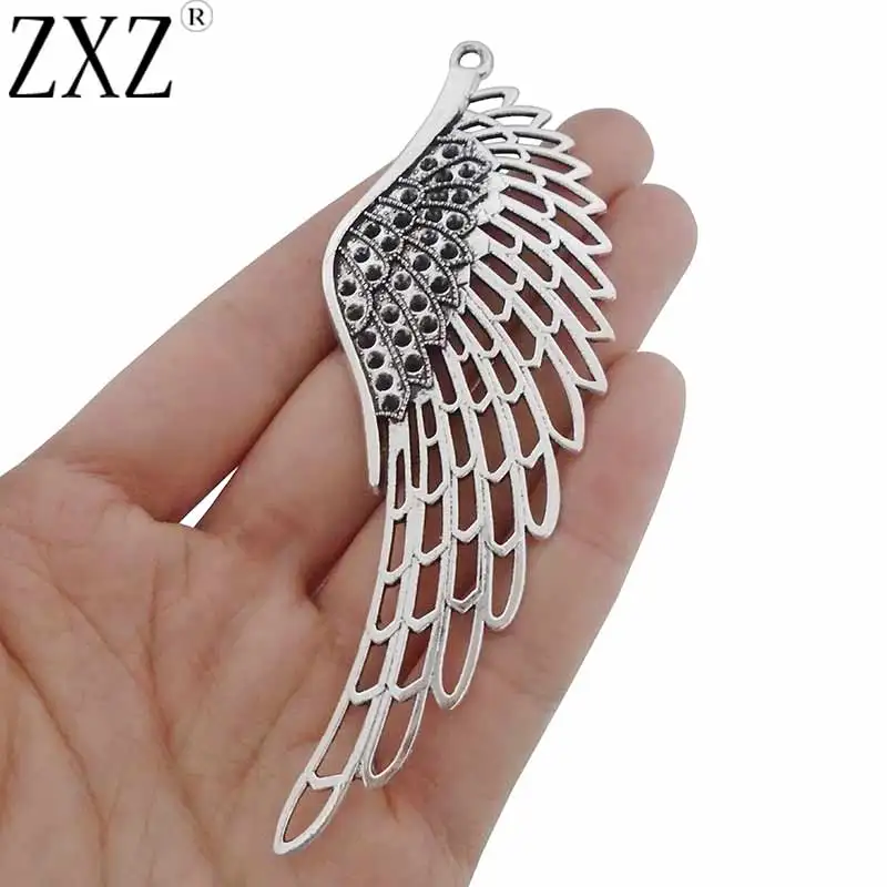 5Pcs Antique Silver Open Heart Feather Shaped Charms Pendants Jewelry Findings