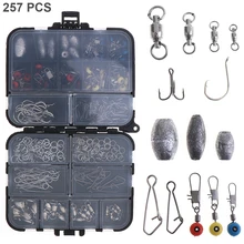 257 шт./лот комплект рыболовных принадлежностей, включая рыболовное кольцо, крючок для ловли тунца, защелки, поворотное соединение и т. Д. С коробкой для рыболовных снастей