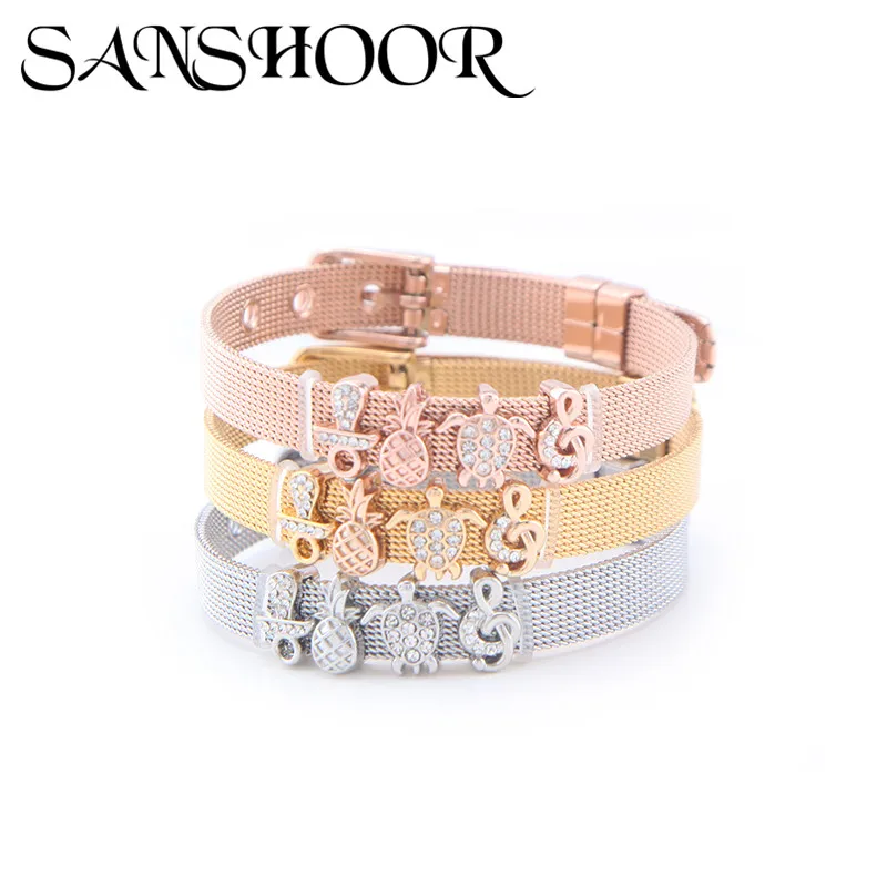 SANSHOOR DIY браслет из нержавеющей стали с блестящей черепашкой ананасом соской