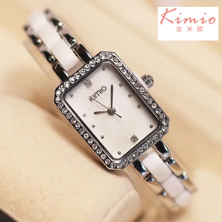 

Ladies Sale New 2018 Kimio Fashion Brand Dress Female Bracelet Watches For Women Diamond Rectangle Stainless Steel Quartz Clock