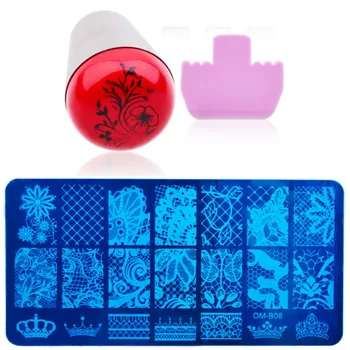 

1 Pcs Nail Art Stamping Plates Image Templates and 1set Marshmallow Nail Art Stamper New Designs Steel Polish Konad Nail Stamp