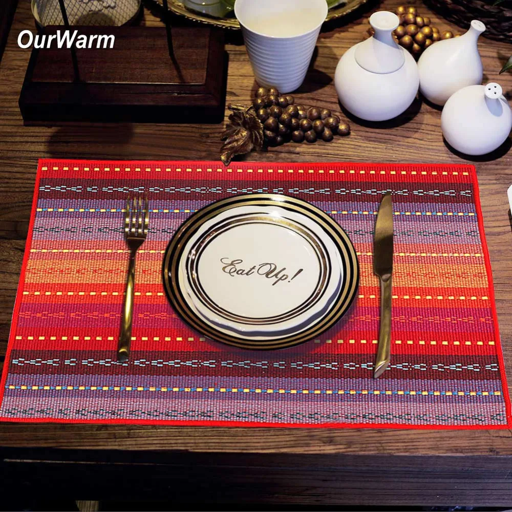 4pcs Cotton Table Placemat Fashion Colorful Square Placemats for Dining