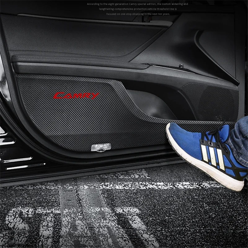 

4Pcs Leather Car Styling Side Edge Protection Pad Anti-kick Door Mats Cover For Toyota Camry 8 with Logo