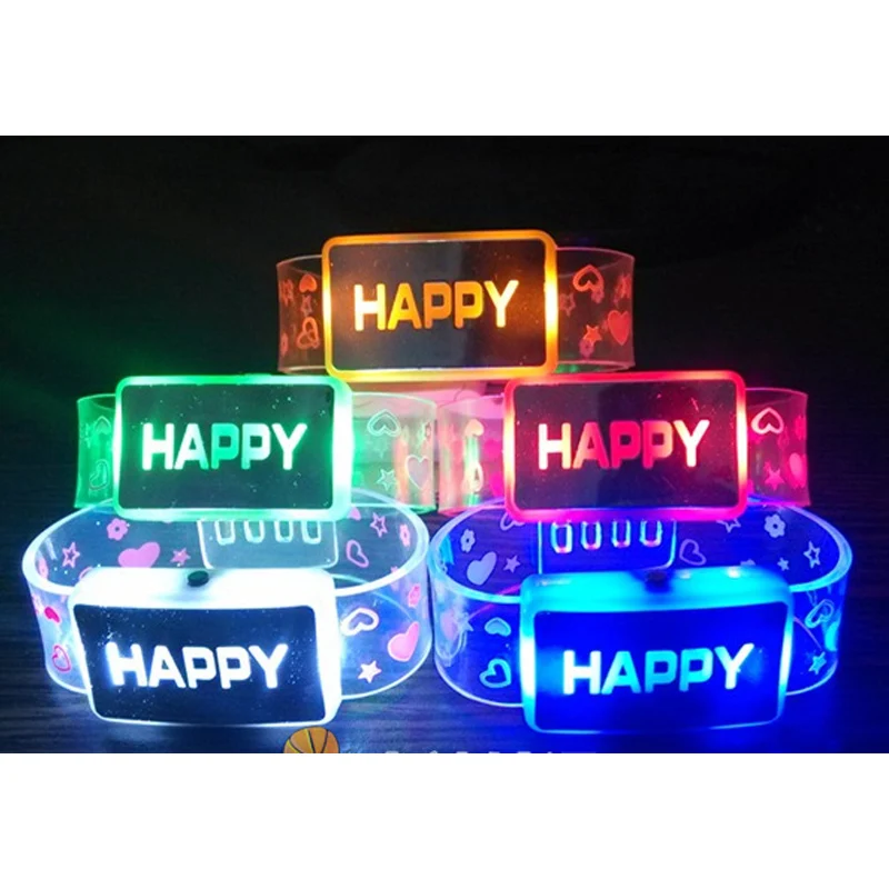 Electric Light Up Luminous Flashing Happy Bracelet Festival Rave Children Watch Led Lighting Up Toys for Kids Children Christmas