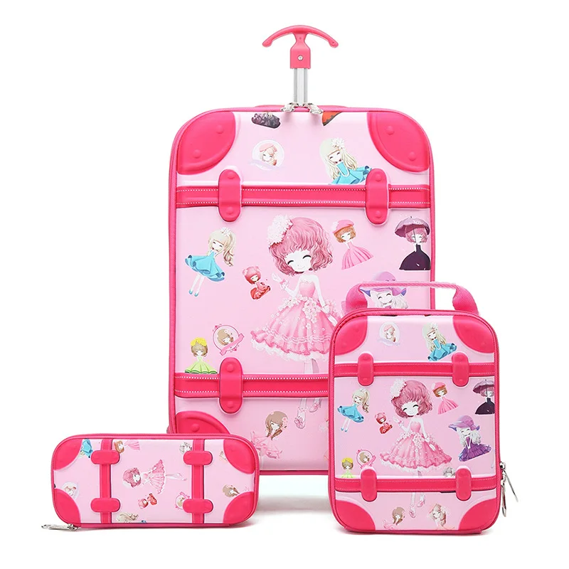 

NEW 3PCS/set cartoon students trolley case kids Climb stairs princess Luggage Travel stereo suitcase child fashion pencil box