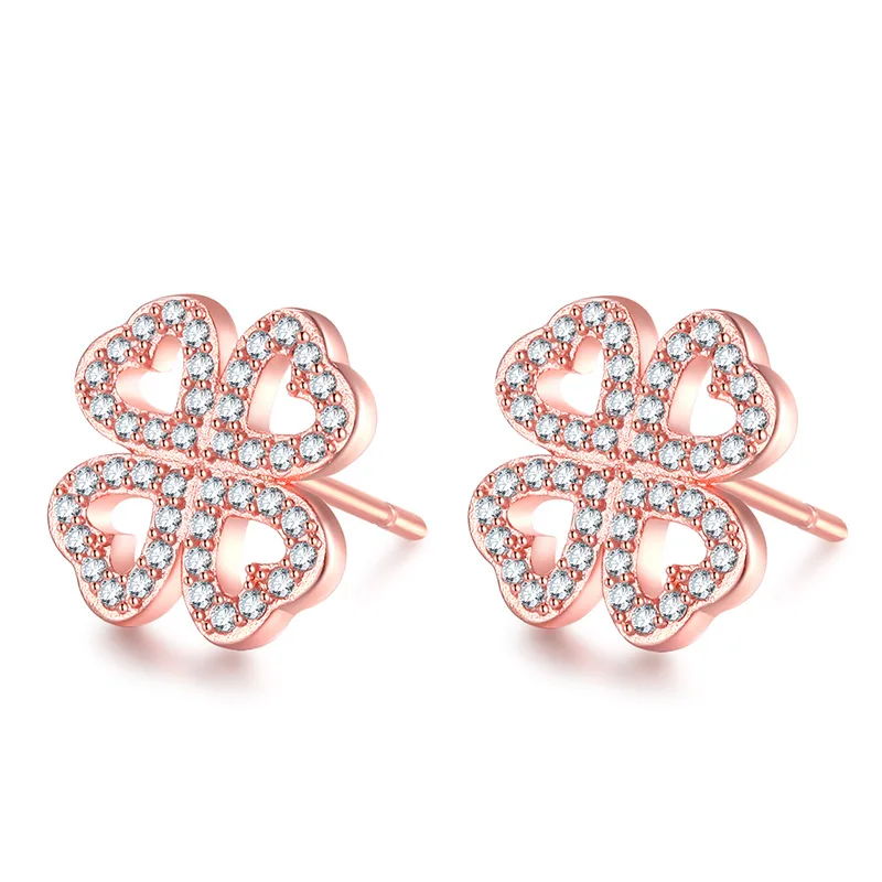

Fashion Zircon Element Stud Earrings for Women Earring Simple Jewelry Hollow Four-leaf Clover Pattern Full Drill Crystal Earings