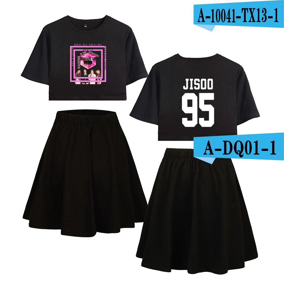 Style1 New BlackPink Short skirt Sexy Set Short sleeve T-shirt and Short skirt suit Two Piece Beautiful Girl Casual fashion Sets - Цвет: Style1