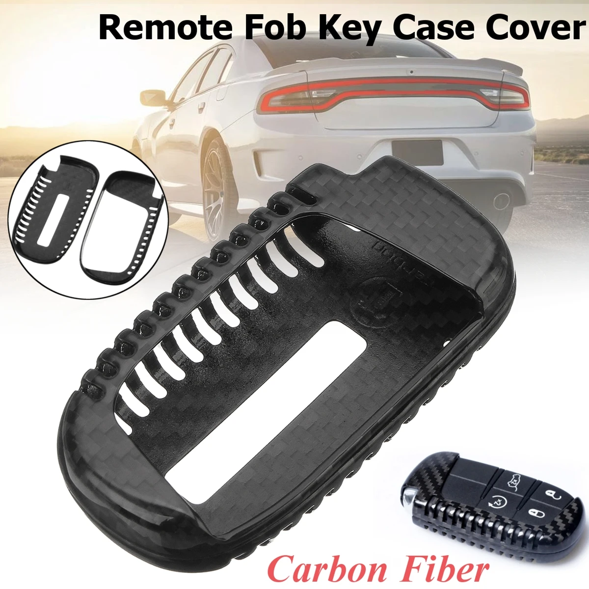 

Real Carbon Fiber Remote Smart Key Cover Shell Key Fob Case For Dodge Challenger Charger for Jeep