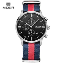 MEGIR chronographe casual militaire résistant à l’eau quartz montre hommes lumineux toile bracelet montre-bracelet 2011 livraison gratuite