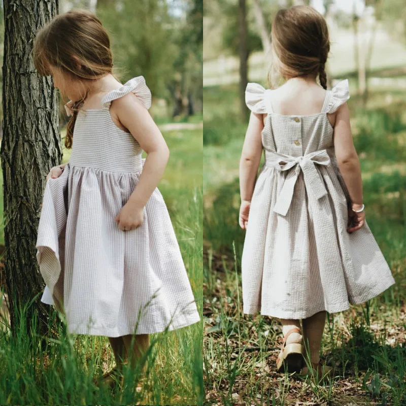 

2019 New Toddler Kid Girl Dress Fly Sleeve Vintage Party Holiday Dress For Girl Tutu Dress Sundress Summer Baby Girl Clothing