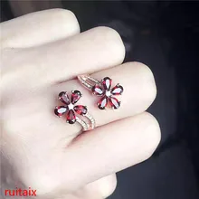 KJJEAXCMY fine jewelry 925 silver inlaid with natural gem pomegranate stone female plum flower cut ring silver jewelry female. kjjeaxcmy fine jewelry 925 silver inlaid with natural gem pomegranate stone female plum flower cut ring silver jewelry female