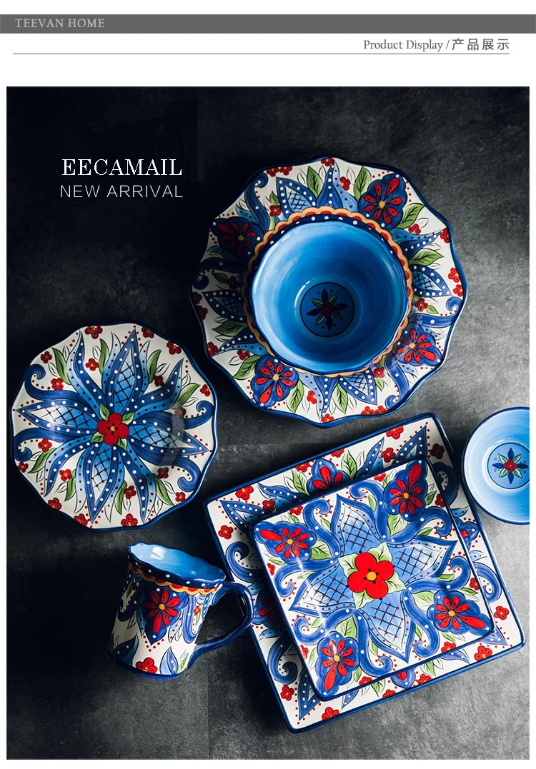 EECAMAIL креативная ручная роспись керамическая посуда Бохо плоская тарелка паста блюда для бифштекса тарелка для салата западное блюдо подглазурь