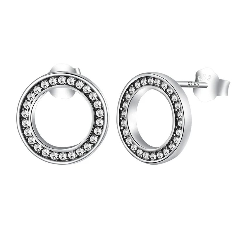 AZIZ BEKKAOUI, Новые подлинные 925 пробы серебряные Простые круглые серьги-гвоздики для женщин, Кристальные серьги для девочек, рождественский подарок