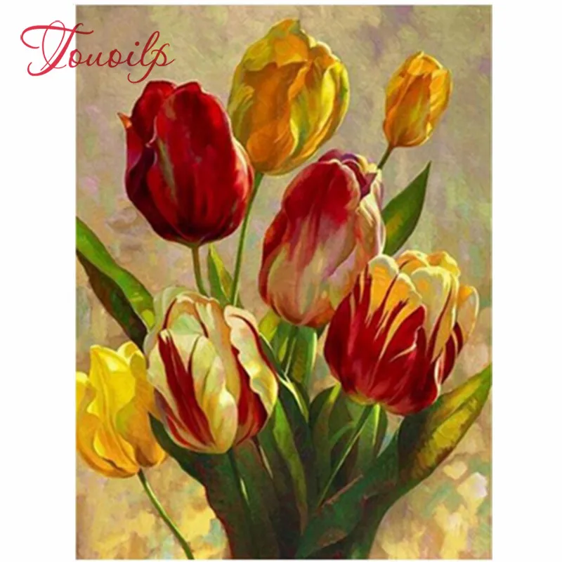 Handmade 5D Diamond Painting Red Tulip Flower Cross Stitch Pictures of Rhinestones Full Square Embroidery | Дом и сад