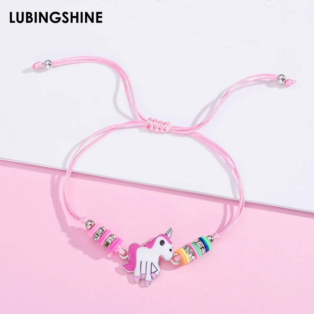 

Bohemian Handmade Weave Rope Chain Bracelets Crystal Bead Unicorn Charms Bracelet for Child Girls Best Friendship Jewelry Gift