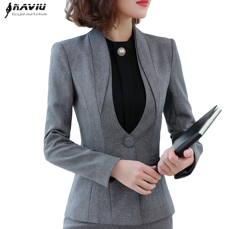 

New Professional fashion women blazer temperament formal long sleeve slim jacket office ladies work wear coat gray black