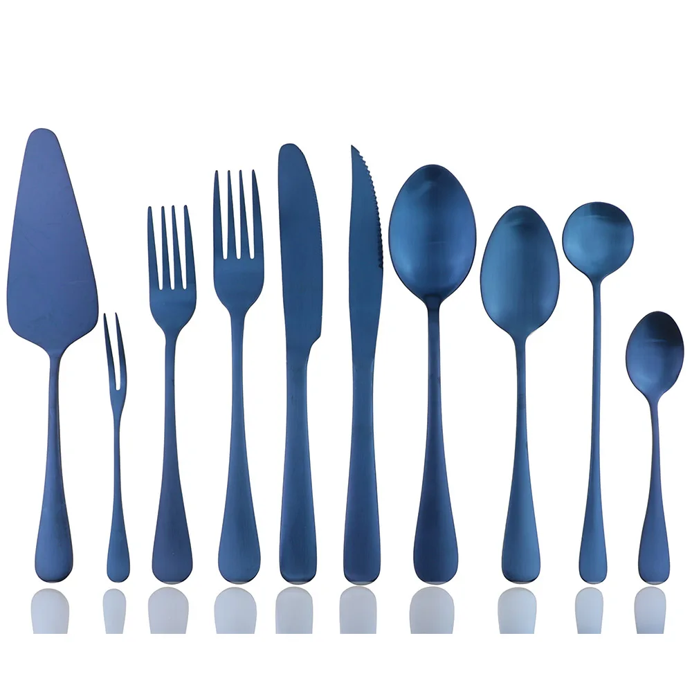 Классическая синяя столовая посуда 304 набор столовых приборов из нержавеющей стали столовая вилка ужин нож столовая ложка десертная винная чайная ложка посуда