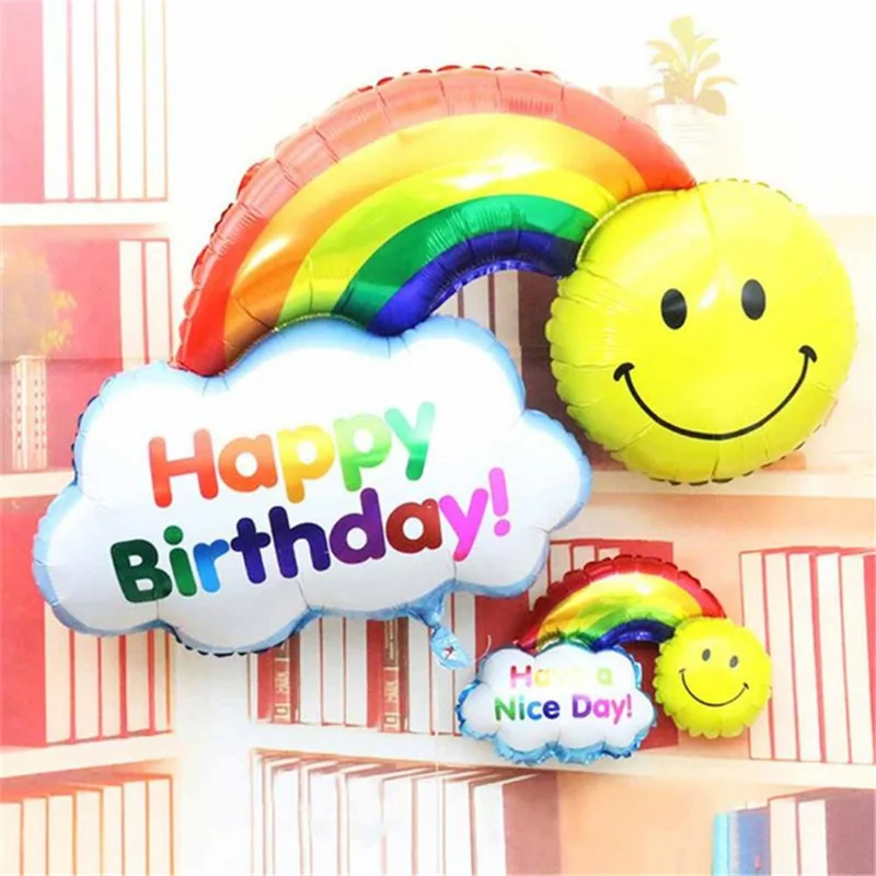 1PC 46*40cm/98*65cm Aluminum Balloons Birthday Party Arranged Sided Large Rainbow Smile Balloon Kids Gifts Wedding Decoration