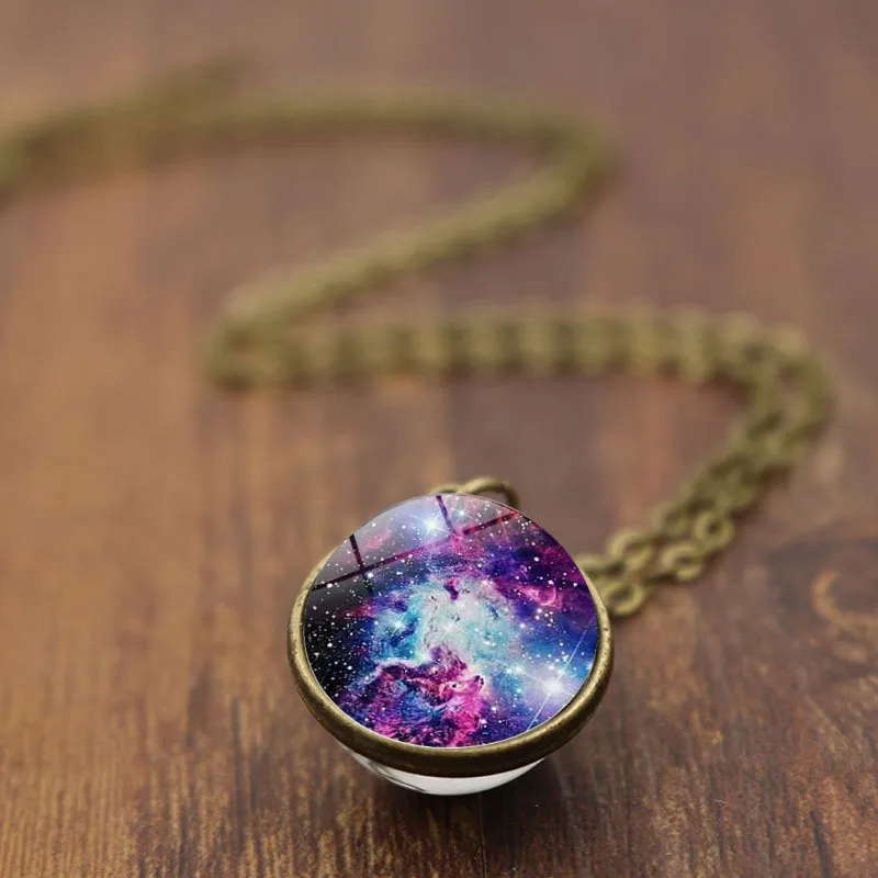 

New Nebula Galaxy Double-sided Full Moon crescent Glass Ball Round Pendants Necklace Jewelry Gifts Drop shipping Planet Universe