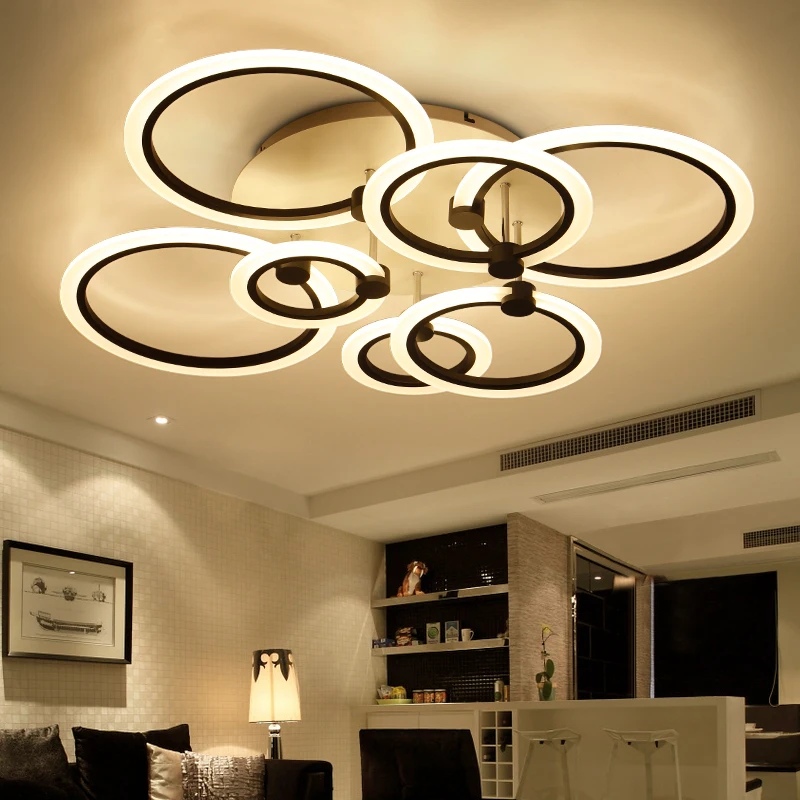 rings white black chandeliers LED circle modern chandelier lights for living room acrylic Lampara de techo indoor Lighting rings white black chandeliers led circle modern chandelier lights for living room avize acrylic lampara de techo indoor lighting