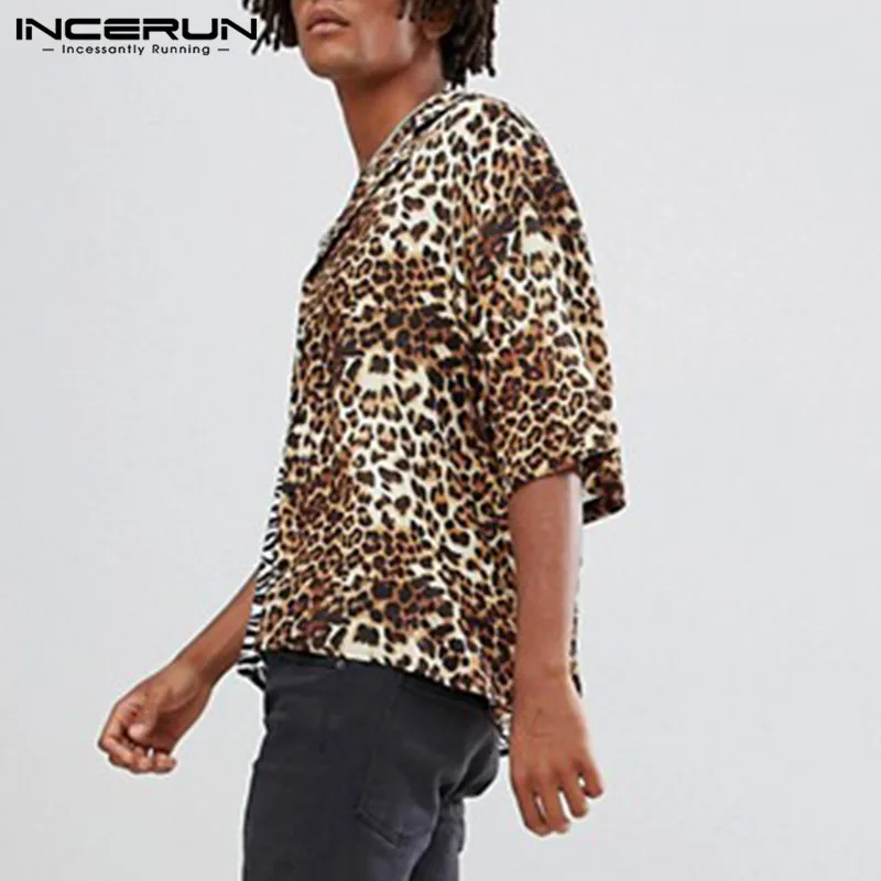 INCERUN 2019 модная мужская рубашка животных леопардовый принт пэтчворк с лацканами средства ухода за кожей шеи короткий рукав Повседневная