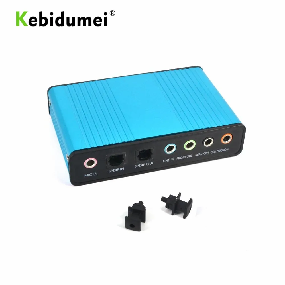 

kebidumei Bluie External Sound Card USB 6 Channel 5.1 Audio S PDIF Optical Sound Card For PC Light blue
