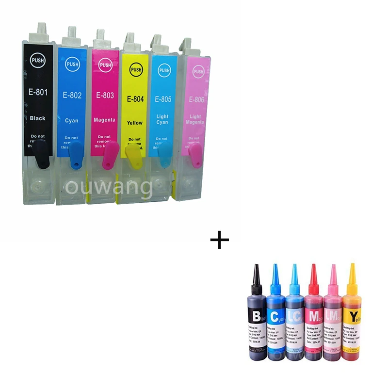 

T0801 refill ink cartridge compatible for epson R265 R285 R360 RX560 RX585 RX685 P50 PX650 PX700 PX800 PX710 PX720 + 600ml INK