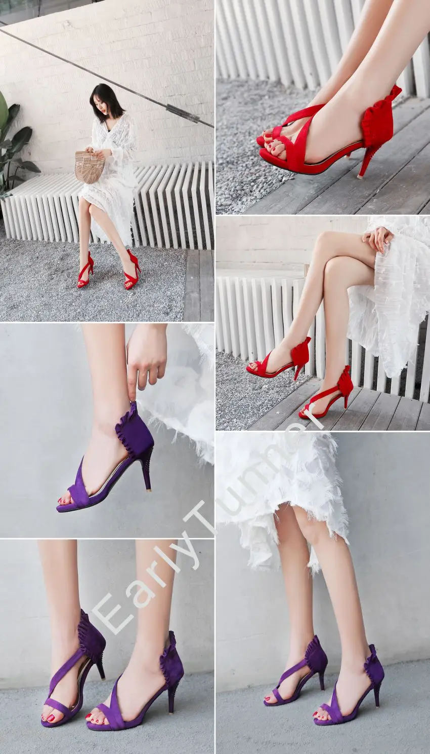 Новые брендовые летние пикантные женские босоножки красного и фиолетового цвета элегантные черные женские вечерние туфли на высоком каблуке; большие и маленькие размеры 32-43; EY106