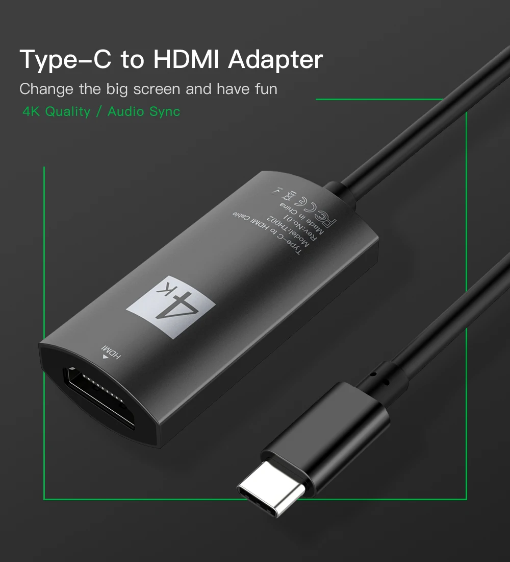 Кабель-Переходник USB C на HDMI конвертер Портативный Тип C Male к HDMI переходник с внутренней резьбой 4 K 30 Гц Разрешение для Macbook huawei Matebook samsung S8