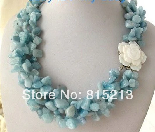 

ddh001289 3Strands Blue Butterfly Aquamarine Necklace Shell Flower Clasp