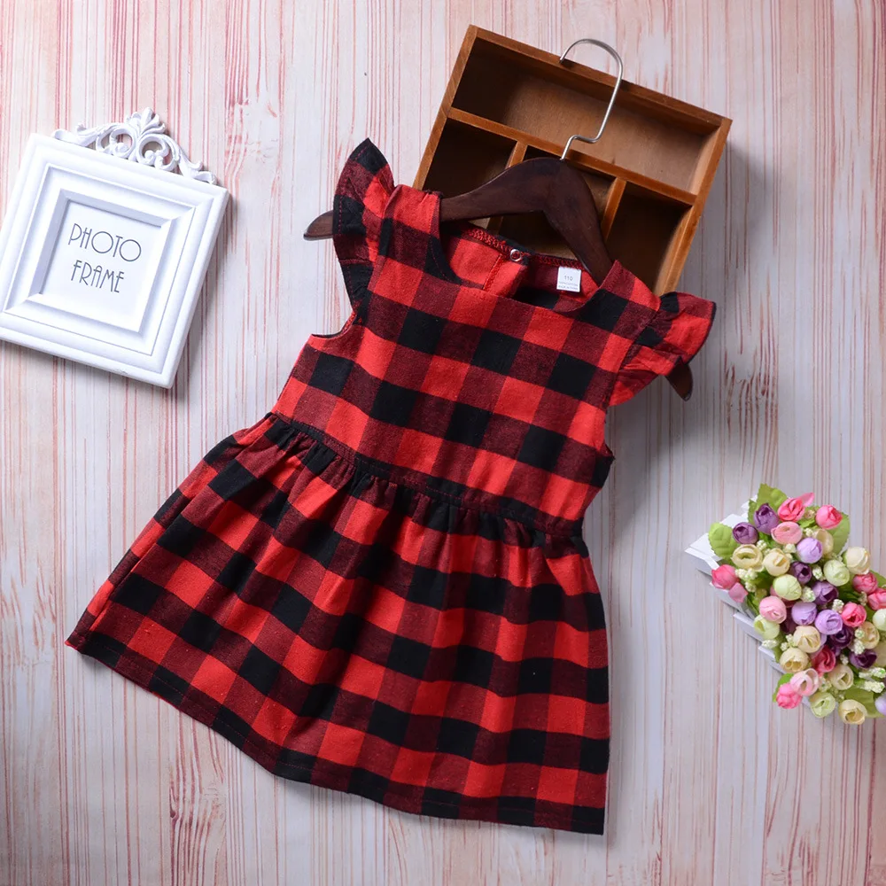 

Red Tartan Newborn Infant Girls Summer Dress Casual A-Line Pleated Toddler Holiday Sundress Knee-Length Kids Party Dress Plaid