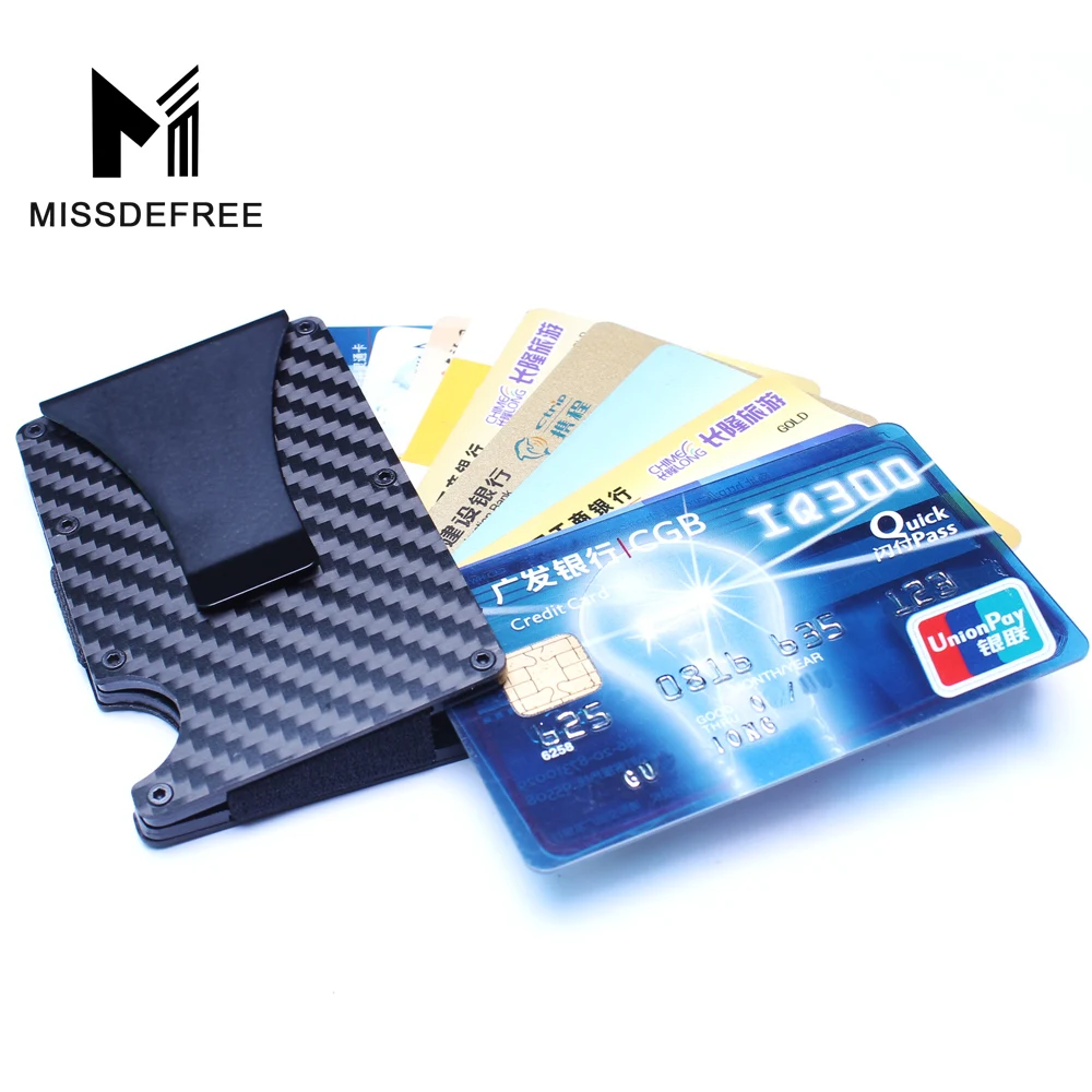 Углерода Волокно rfid Мини тонкий бумажник металлический зажим для денег Алюминий