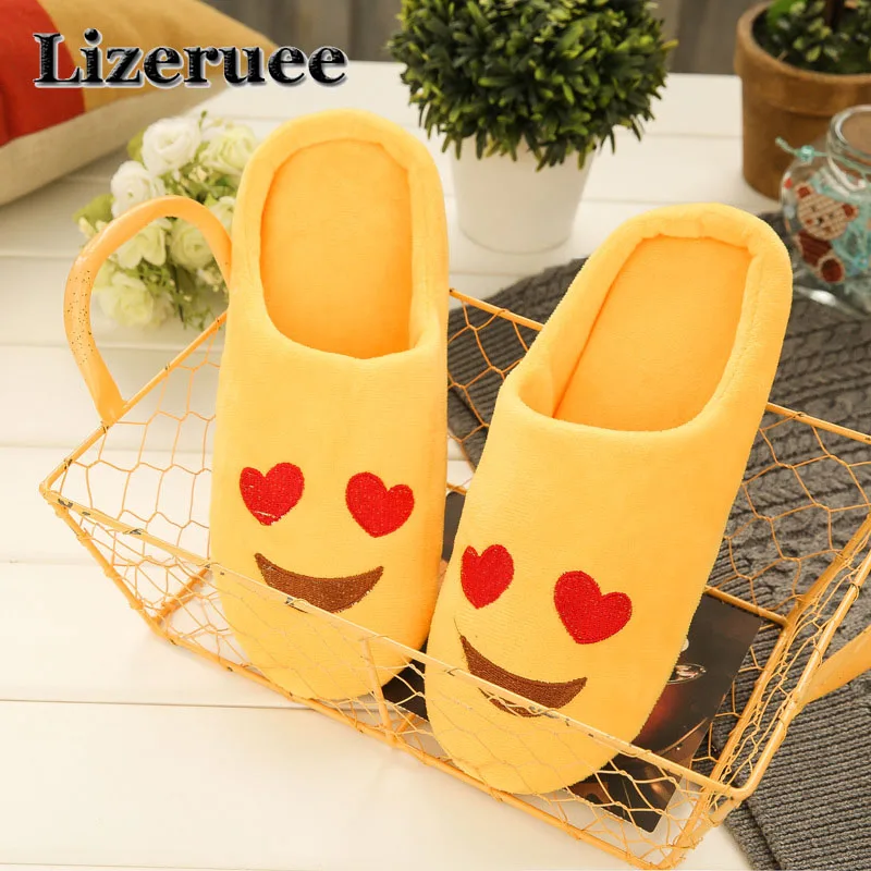 

Women Soft Velvet Indoor Floor Expression Slippers Cute Emoji House Shoes Soft Bottom Winter Warm Shoes For Bedroom QY018