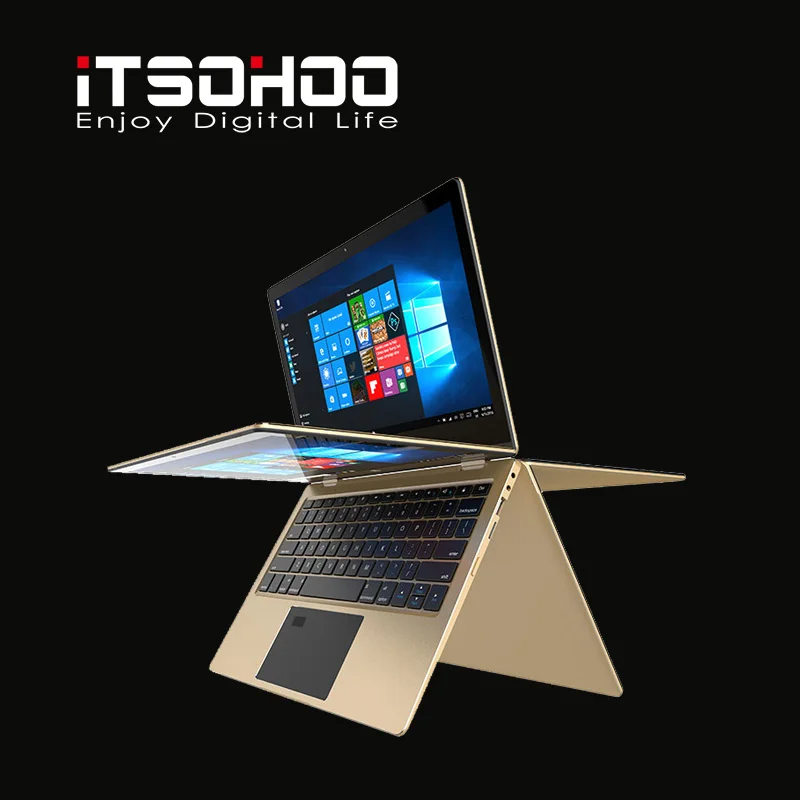 11.6 بوصة للتحويل أجهزة الكمبيوتر المحمولة 360 درجة اللمس شاشة دفتر iTSOHOO 8 GB RAM المعادن الذهبي محمول بصمة إفتح الكمبيوتر