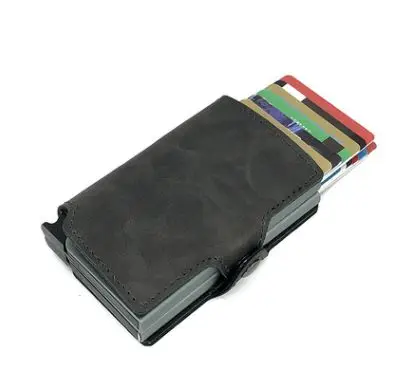 Двойной металлический держатель для карт, коробка из искусственной кожи, RFID кошельки для мужчин, алюминиевый бизнес ID, чехол для кредитных карт, многофункциональный держатель для карт, чехол - Цвет: gray