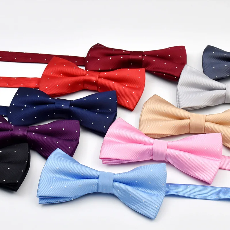 Polyester Men's Bow Tie Brand Classic Polka Dot Solid Ties Bowtie