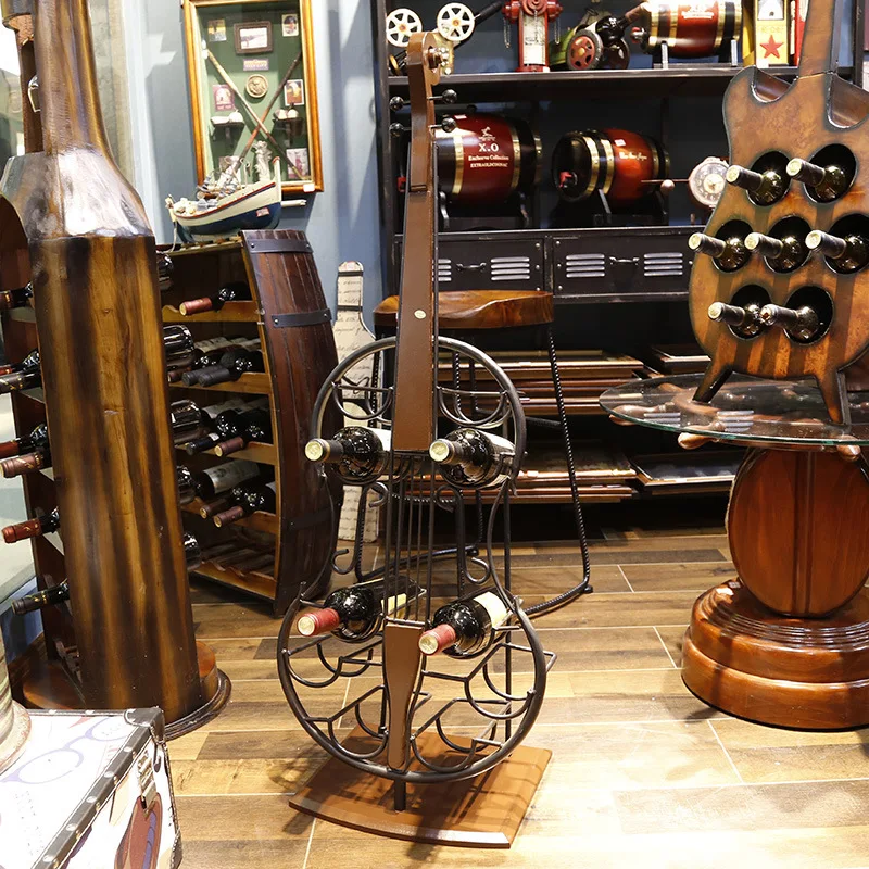 

European creative iron violin wine rack American loft industrial style bar restaurant decoration