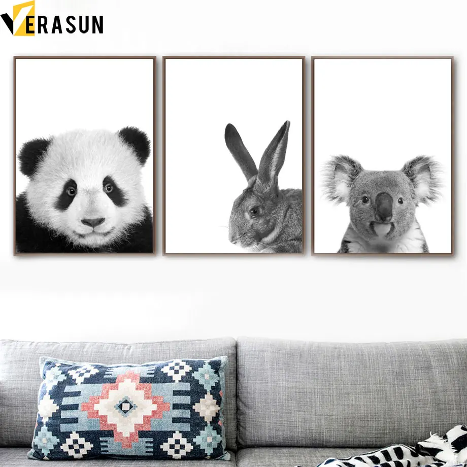 Panda Kelinci Koala Hewan Nordic Poster Dan Cetakan Dinding Seni