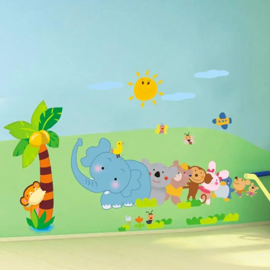 

Home Decor DIY Children Room Decor Cartoon Animal Elephant Tree PVC Wall Stickers Home Decor wall sticker Home Deco mirror AU2