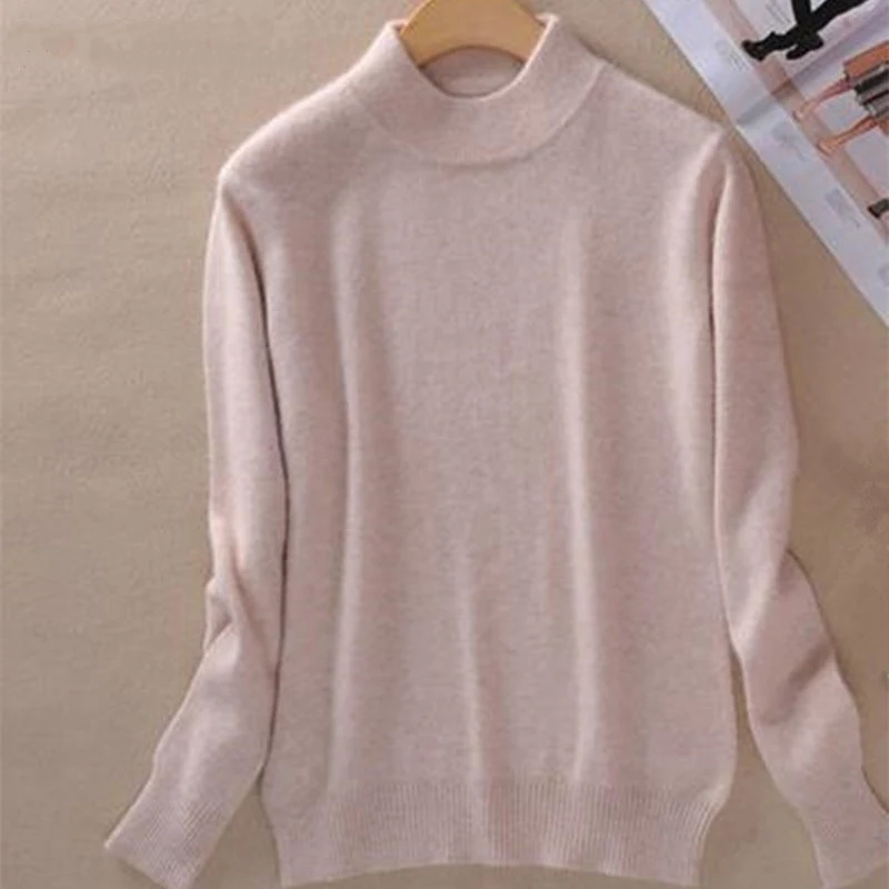 

2019 New Cashmere Wool Sweater Women's Pullover Spring Long-Sleeved Slim Bottoming Wild Half-Neck Sweater Solid Color Sweater