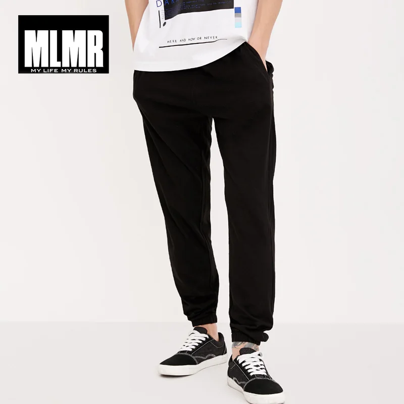 MLMR/весенне осенние мужские свободные брюки черные с завязками на талии