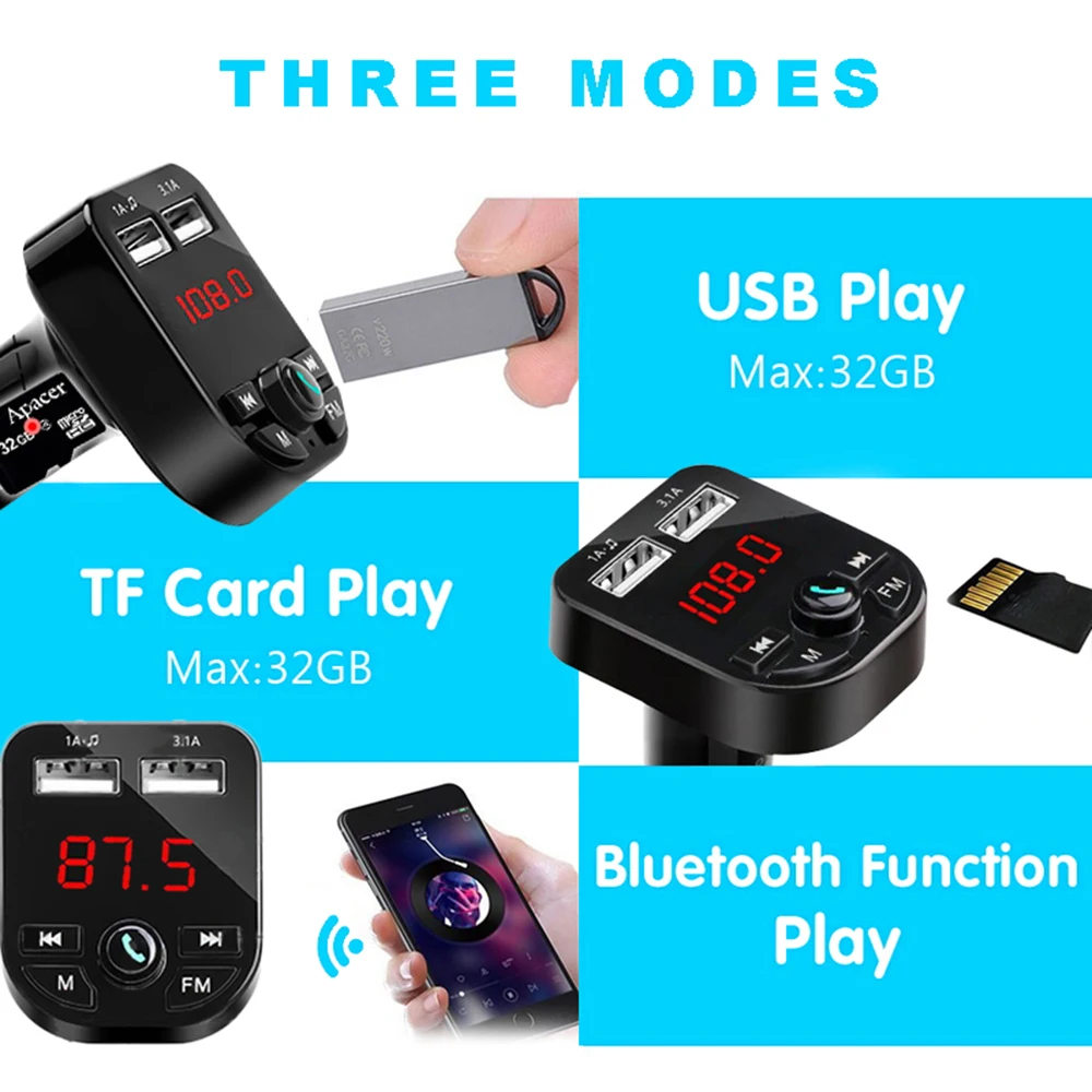 3.1A المزدوج USB شاحن سيارة مع FM الارسال بلوتوث يدوي FM المغير الهاتف شاحن 12 V في سيارة ل iPnone Xiaomi هواوي