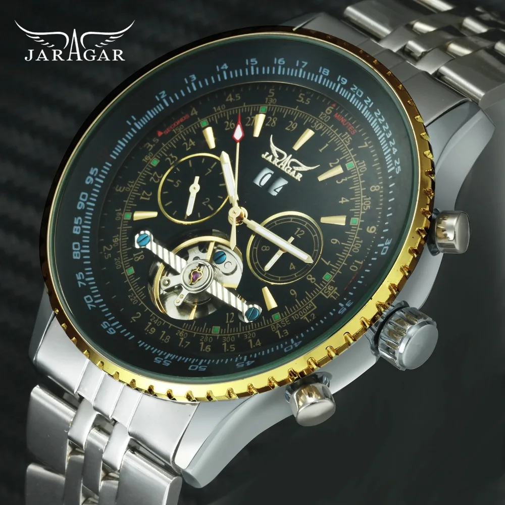 

JARAGAR Fashion Dress Watch Men Tourbillon Mechanical Stainless Steel Strap Calendar Skeleton Dial Mens Watches Top Brand Luxury
