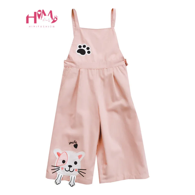 

Japanese Mori Girl Cute Cat Jumpsuits Korean Fashion Kawaii Embroidery Pink Overalls Harajuku Casual Teen Rompers Wide Leg Pants