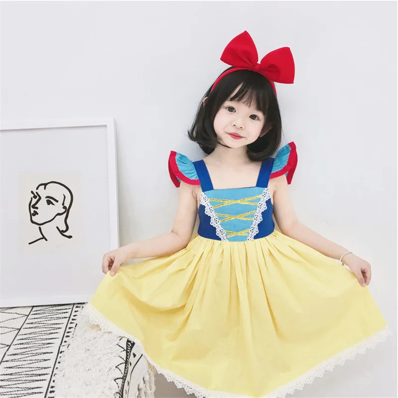 

Baby Girl Snow white Princess Dress Kids Summer Cotton Dress Toddler Halloween Cosplay Fancy Party Costume