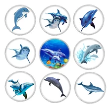 9 colores vidrio acrílico delfín gingersnap botón encantos con cobre Metal Base ajuste 18mm Snap joyería Vn-2001(China)