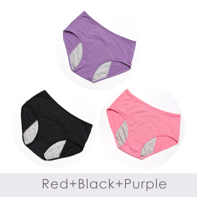 Pink Black Purple 3 шт., физиологические штаны, герметичное женское нижнее белье, менструальные трусики, хлопковые дышащие трусики с высокой талией, теплые женские - Цвет: Pink Black Purple