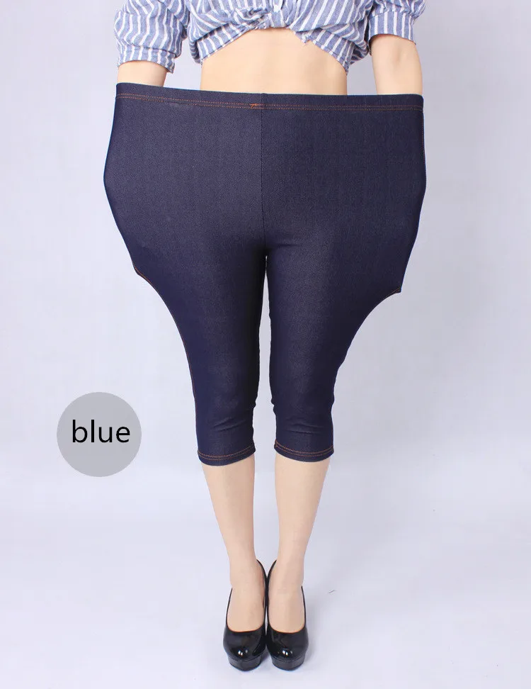 Весна и лето Высокая эластичность Сексуальная Имитация джинсов леггинсы до колена брюки с высокой талией Большой размер 5XL имитация джинсовых леггинсов - Цвет: Blue